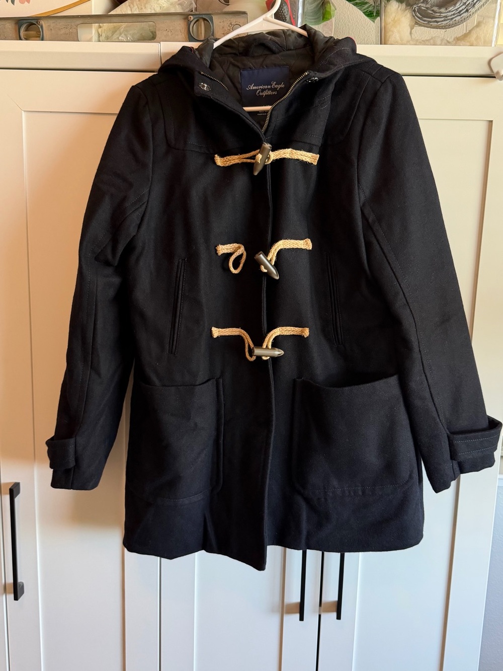 American Eagle Outfitters Dark Navy Toggle Wool-Blend Duffle Coat